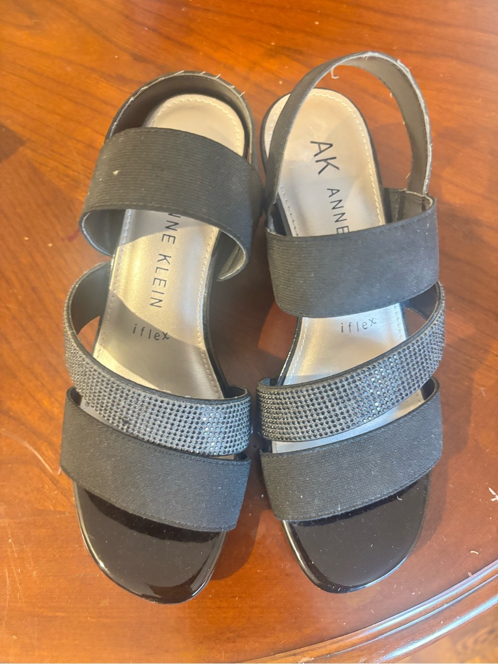 Anne Klein Black Strappy Sandals with Sparkle Accent